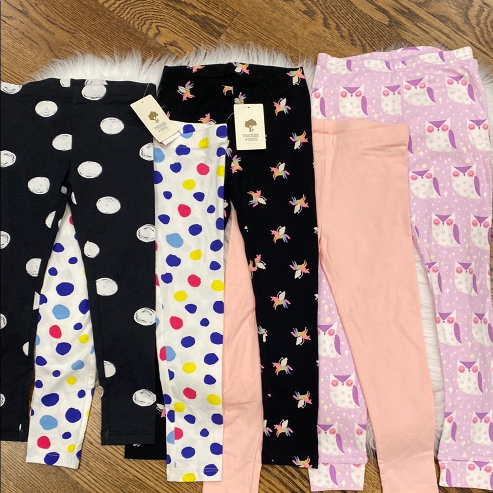 Lot of 5T Polka Dot, Unicorn, pink, owl Girl’s Leggings NWT NWOT